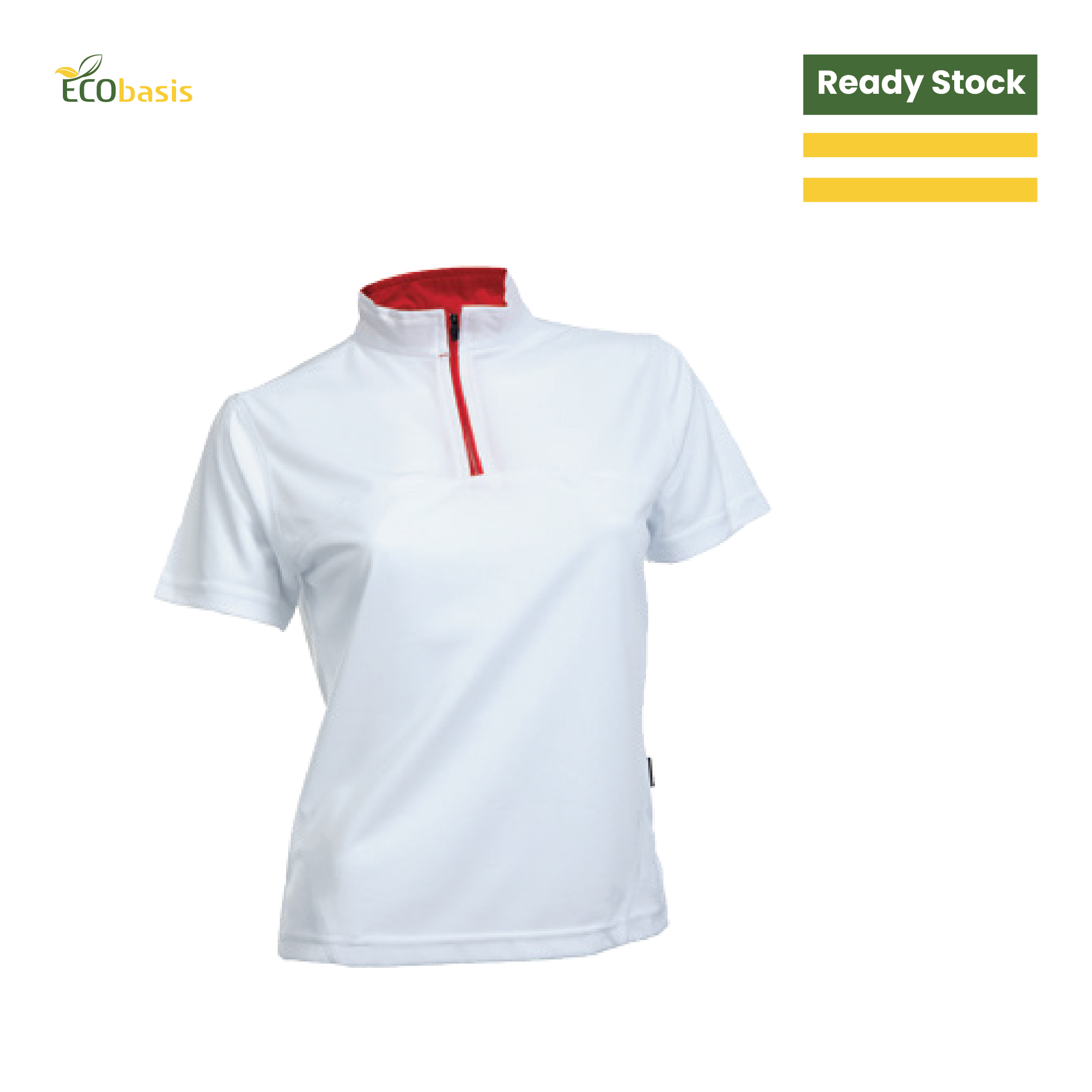 E35D21 Female Microfibre Half-Zip Mock Neck Short Sleeve T-Shirt